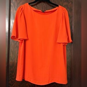 Ann Taylor Orange Mixed Media Flutter Sleeve Stretch Blouse Top Women’s Medium